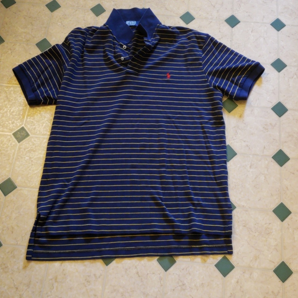 Polo Dark Blue Tee With Yellow Stripes Mens Medium